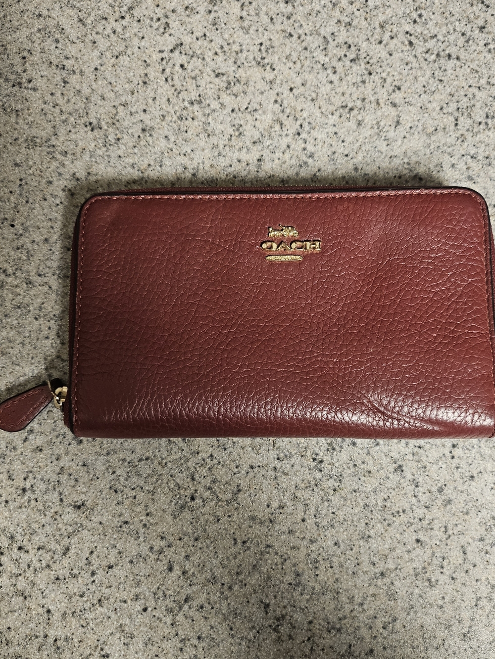 Coach Pebble Leather Zip Wallet in Wine